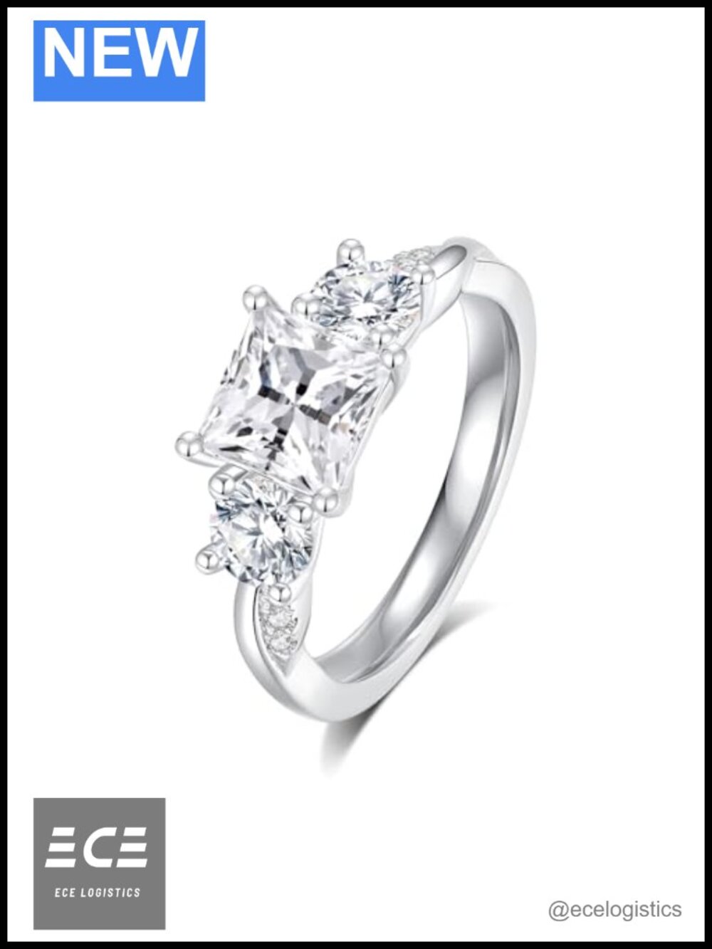 Princess Cut Moissanite Engagement Ring S925 Sterling Silver 18K White Gold